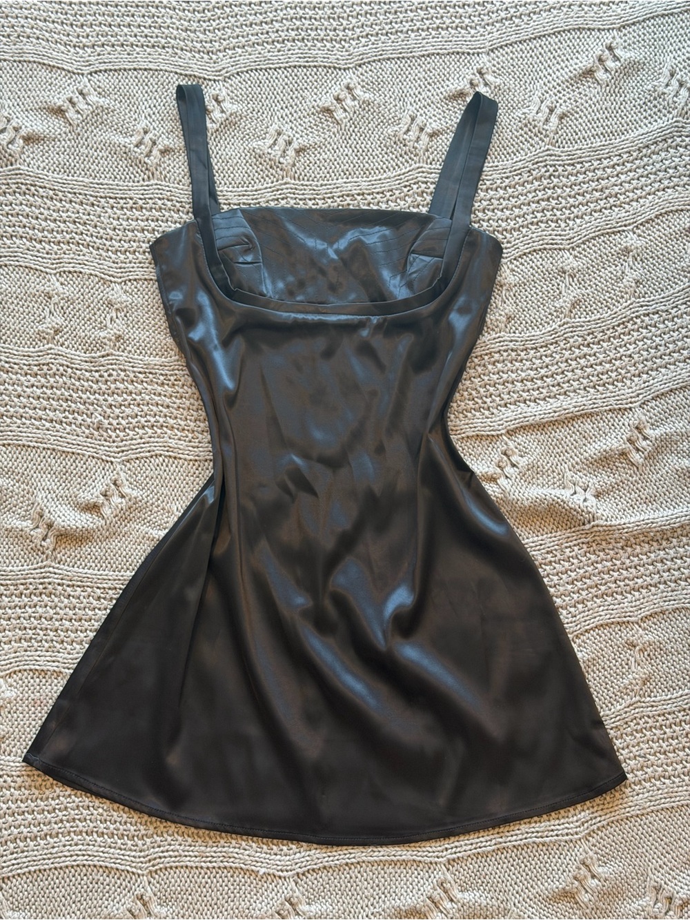 Sleek Black Satin Mini Slip Dress